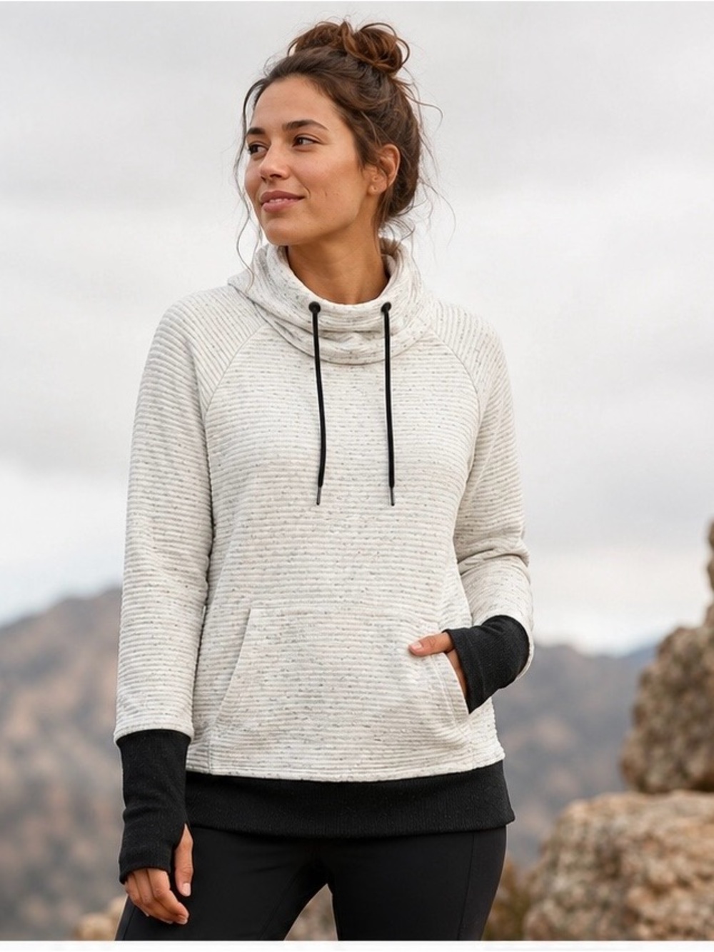 Stoic Ottoman Rib Cowl Neck Performance Pullover, S MSRP $79